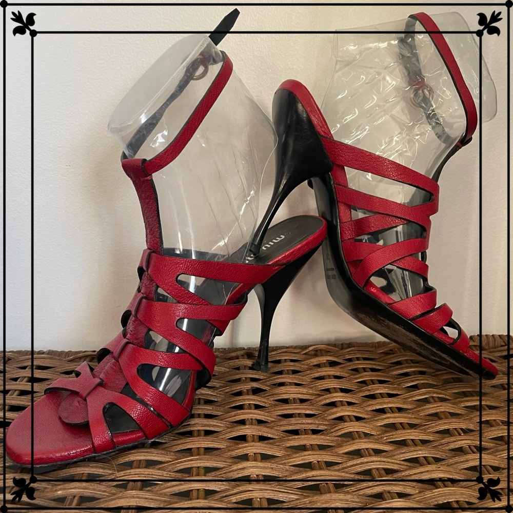 Miu Miu Cagey Strapped Stiletto Sandals- Vintage circa 2000
